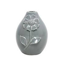 Vaso decorativo ceramica c/flor cinza