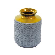 Vaso Decorativo Ceramica Cinza Texturizada Tradicional Luxo