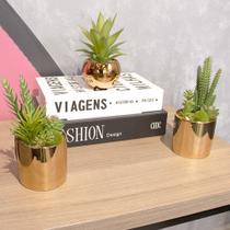 Vaso Decorativo Cerâmica Dourado com Suculentas Artificiais Sortidas 19cm F04 - D'Rossi