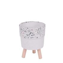 Vaso decorativo ceramica estilo granilite com pes de madeira