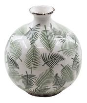 Vaso Decorativo Cerâmica Folhas Verde E Branco 22 X 20