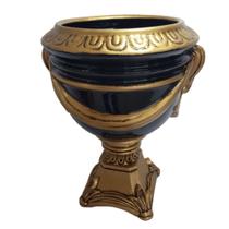 Vaso Decorativo Cerâmica Preto + Alto Relevo + Base em Ouro Velho - 2A