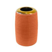 Vaso Decorativo Ceramica Salmão Laranja Detalhe Dourado Luxo Vaso Decorativo Ceramica Salmão Laranja Detalhe Dourado Luxo