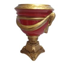 Vaso Decorativo Cerâmica Vermelho+ Alto Relevo + Base em Ouro Velho