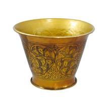 Vaso Decorativo Classico Dourado Todo Trabalhado Floral Luxo