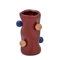 Vaso Decorativo Com Bolinhas Flor Arranjo Enfeite 16Cm Verm.