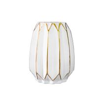 Vaso Decorativo Cristal Branco Filetes Dourado Lindo Design