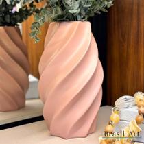 Vaso Decorativo de Cerâmica Rose Gold Rosê com Relevo Espiral Grande Vaso Decorativo de Cerâmica Rose Gold Rosê com Relevo Espiral Grande