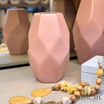 Vaso Decorativo de Cerâmica Rose Gold Rosê Geométrico Lapidado Pequeno