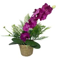 Vaso decorativo de palha com orquídea rosa artificial - Dünne It