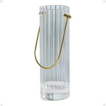 Vaso Decorativo de Vidro Estriado com Alça Dourada 600ML Cilíndrico Transparente Moment Vaso Decorativo de Vidro Estriado com Alça Dourada 600ML Cilíndrico Transparente Moment