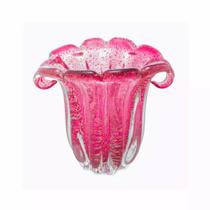 Vaso Decorativo de Vidro Murano Italy Rosa e Dourado 17x14x16,5cm Lyor