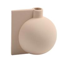 Vaso decorativo detalhe formas retas em ceramica bege