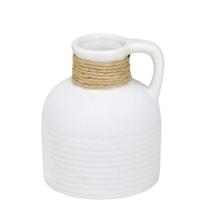 Vaso decorativo em ceramica e sisal marrom e off white