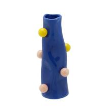 Vaso decorativo em ceramica nas cores azul e amarelo 23cm