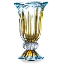 Vaso Decorativo Em Cristal Murano Azul Assinado São Marcos