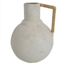 Vaso decorativo em metal cor creme com alcas marrom 26,5cm