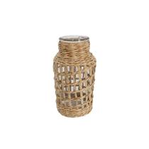 Vaso decorativo em vidro com fibra natural trancada 16 cm