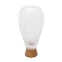 Vaso decorativo em vidro e madeira branco fosco p 20x15cm