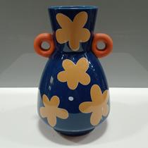 Vaso Decorativo Enfeite Casa Cerâmica 22x14x14cm Azul