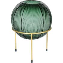 VASO DECORATIVO ENFEITE CASA FOLHAS HOME&CO COM SUPORTE METAL VIDRO 28x20x20cm VERDE