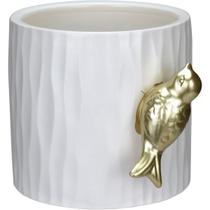 VASO DECORATIVO ENFEITE CASA HOME&CO COM PÁSSARO CERÂMICA 13x16x16cm BRANCO