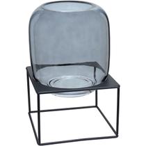 VASO DECORATIVO ENFEITE CASA HOME&CO COM SUPORTE METAL VIDRO 30x21x21cm FUME