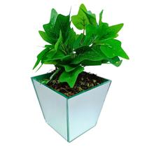 Vaso Decorativo Espelhado Triângulo com Buquê de Planta Hera Artificial