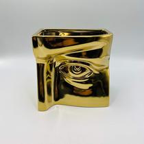 Vaso Decorativo Face Cerâmica Dourado 16x11x16cm