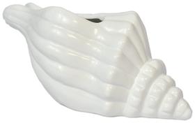 Vaso Decorativo Flores Cerâmica Concha Espiral Branco Oceano