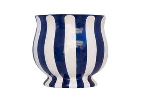 Vaso Decorativo Listrado em Cerâmica Moldado e Pintado a Mão Liso