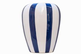 Vaso Decorativo Listrado em Cerâmica Moldado e Pintado a Mão