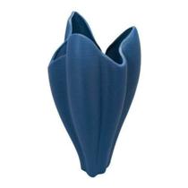 Vaso Decorativo Maior Contemporaneo Ceramica Azul Ondulados