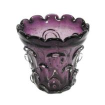 Vaso Decorativo Maior Murano Roxo Relevos Lapidados Luxuoso