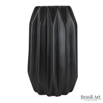Vaso Decorativo Médio Frisos em Cerâmica Preto Vaso Decorativo Médio Frisos em Cerâmica Preto