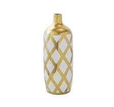 Vaso Decorativo Menor Ceramica Branco e Dourado Xadrez Luxo Vaso Decorativo Menor Ceramica Branco e Dourado Xadrez Luxo