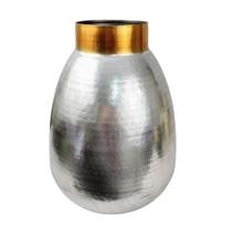 Vaso Decorativo Metal 41X29X29Cm Prata Dourado Decoracao G - Inigual