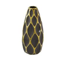 Vaso Decorativo Moderno Ceramica Marrom e Dourado Luxo