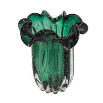 Vaso Decorativo Murano Cristal Verde Escuro Lapidados