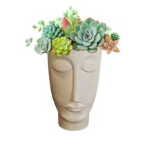Vaso Decorativo Para Flores Com Rosto De Homem Cor Cimento