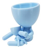 Vaso Decorativo Para Suculentas Dia das Mães Com Bebê e Mamadeira Azul Claro 13 cm