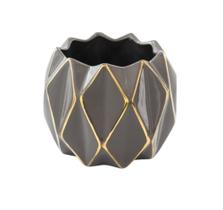 Vaso Decorativo Pequeno Cerâmica Marrom e Dourado Luxo