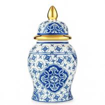 Vaso Decorativo Porcelana Azul E Branco Luxo Clássico 40X19