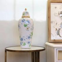 Vaso Decorativo Porcelana ul Branca Verde Amarelo 45 X 17 - Smart