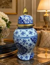 Vaso Decorativo Potiche Elegante Português Azul Branco-36 cm Vaso Decorativo Potiche Elegante Português Azul Branco-36 cm