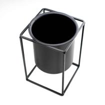 Vaso Decorativo Preto com Suporte em Metal 16x11 cm - D'Rossi
