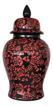 Vaso Decorativo Preto E Vermelho Floral Porcelana 49X26