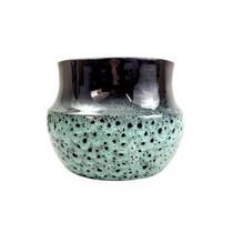 Vaso Decorativo Rupestre Verde E Preto 20X27Cm Cerâmica