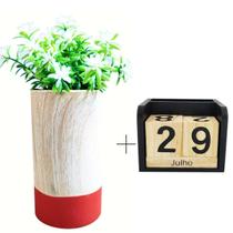Vaso Decorativo Sala com Plantas Artificial + Calendário - Kit