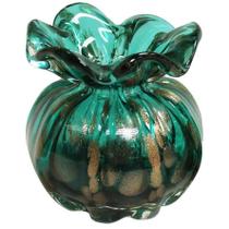 Vaso Decorativo Trouxinha de Vidro Verde com Detalhes Dourado 12cm - PARIS LUZ